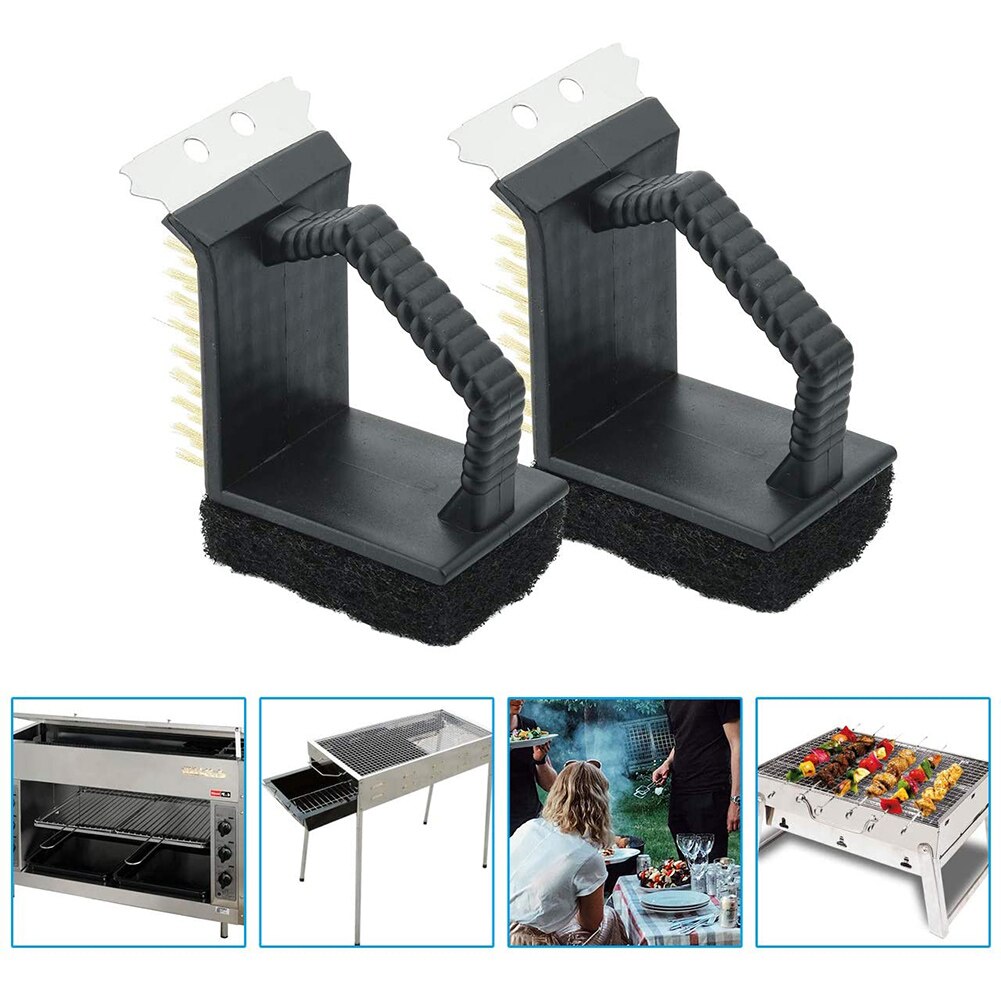 Cepillo rascador para parrilla, 2 uds., almohadilla de exfoliación para barbacoa, alambre de latón, cerdas 3 en 1, limpieza de rejillas, limpiadores, utensilios de cocina para Camping, accesorios