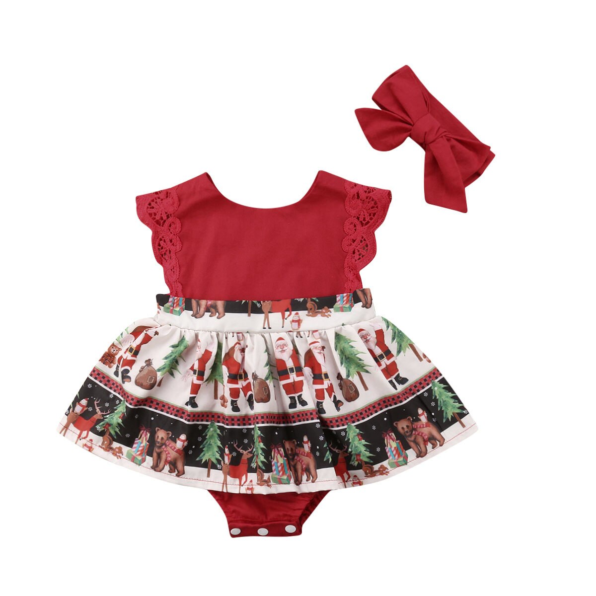 2 stk xmas spædbarn baby baby piger romper kjole + pandebånd jul fest outfit