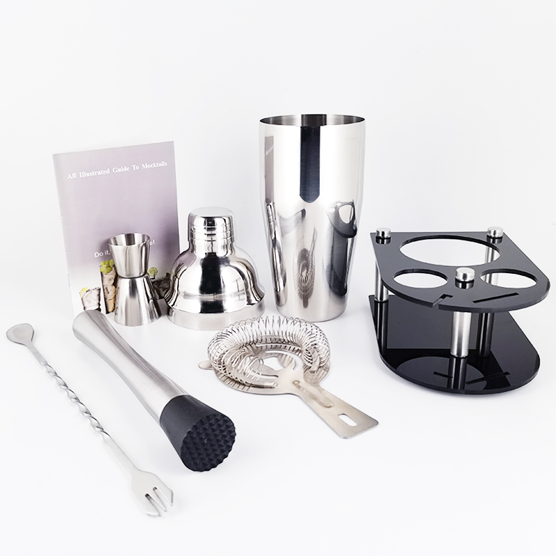 Martini Cocktail Shaker Set Bartender Kit: 5-7 Piece Bar Tools Wine Spoon Muddler Jigger Strainer with Stand Drinks Recipe