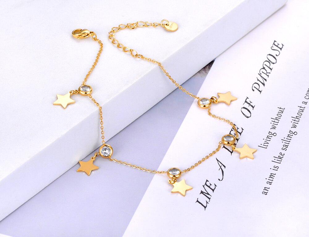 Lokaer Cz Crystal 5Pcs Star Charm Enkelband Foot Sieraden 18K Goud Rvs Bohemen Party Enkelbanden Voor Vrouwen meisjes A21034