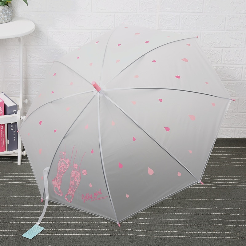 Lady Transparante Paraplu 8 Bone Rechte Paraplu Meisje Schattige Roze Bloem Paraplu Translucent Frosted Paraplu Student Paraplu