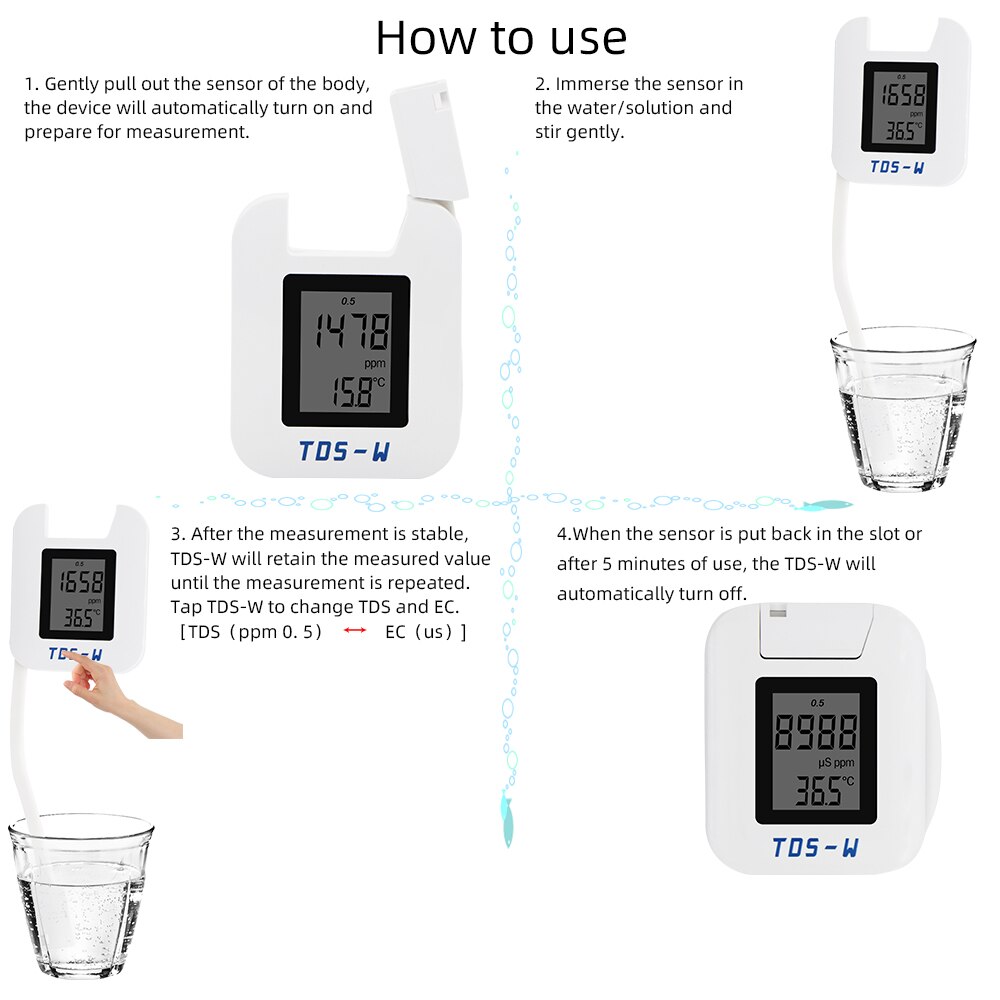 HM TDS tester EC TEMP meter TDS-W Digital Water Monitor EC Meter TDS instrument for Pools Drinking Water Aquariums
