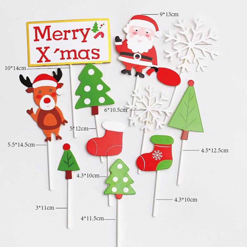 1Set Merry Christmas Letter Cake Topper Santa Claus Snowman Cake Decoration Home: N