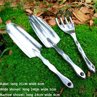Spade Shovel Harrow Set Gardening Tools Potted Plants Maintenance Suit With Wooden Handle Garden Tool.: White