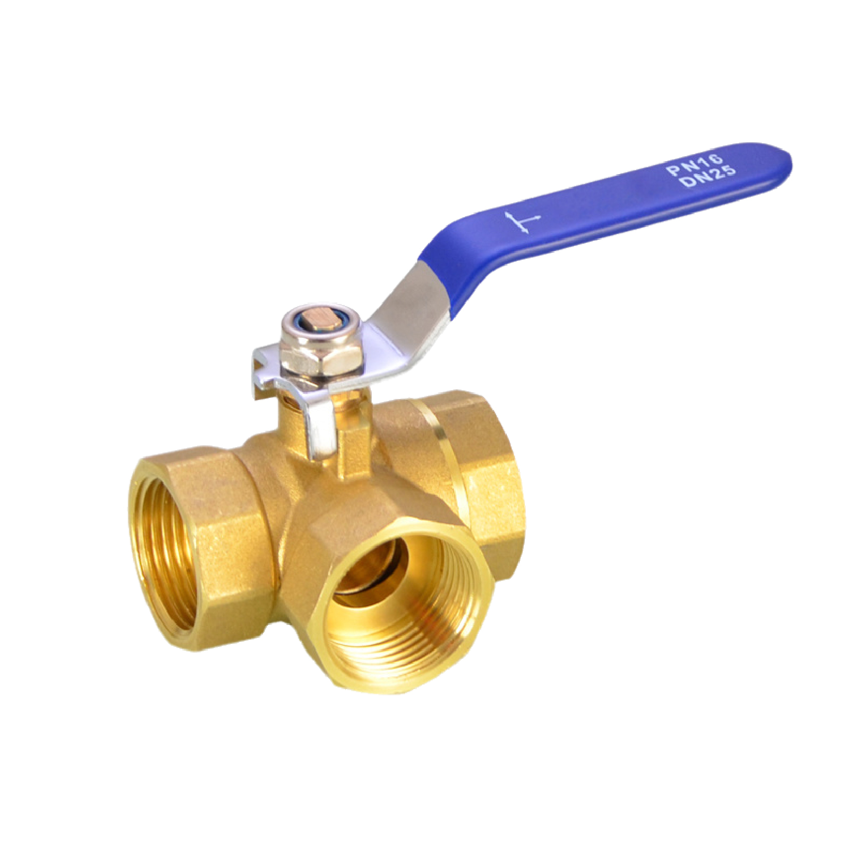 1/4 3/8 1/2 3/4 1 tomme messing 3- vejs ventil t-type l-type indvendig gevind kugleventil afspærring til vand, gas, hvac og vvs