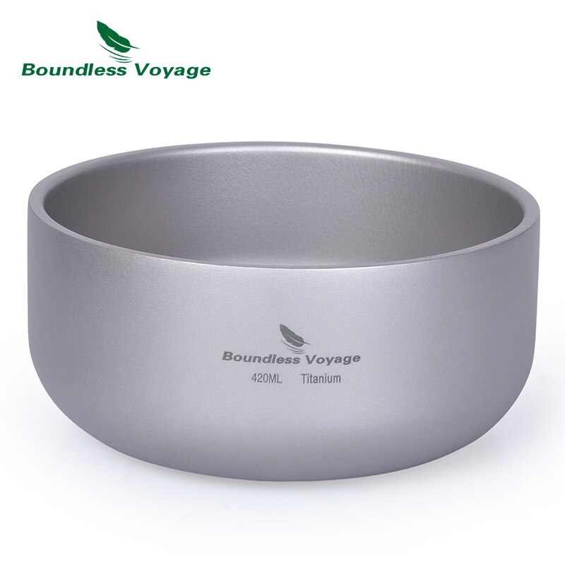 Boundless Voyage Camping Titanium Bowl 200ml/420ml Double-Walled Rice Bowl Lightweight Outdoor Hiking Picnic Tableware: Ti15146B 420ml