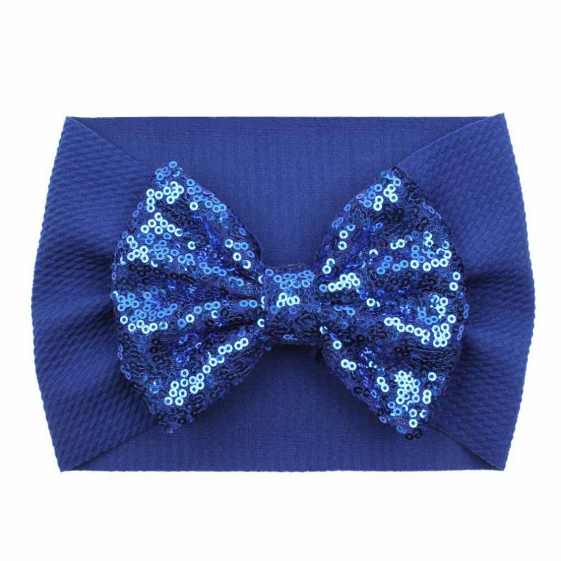 1Pc Baby Girl Elastic Hair Band Baby Sequins Bow Tie Wide Head Band Children's Cute Hair Accessories For Festival And Party