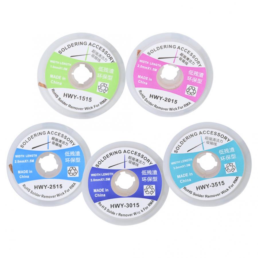 Solder wick 5Pcs Soldering Wick Desoldering Wire Braid Solder Remover Sucker 1.5m Soldering wire roll