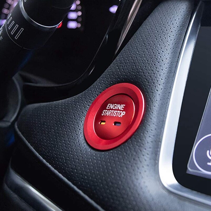 Rode keyless engine startknop en omringende ring voor cadillac chevy , 2pc aluminium ring/cover set