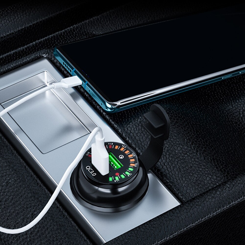 Adapter mit voltmeter, zwei usb-anschlüssen, schwarz, mehrfachschutz, schnellladefunktion für fahrzeug, mobiltelefon, boot, smartphones, tablets und autoladegerät