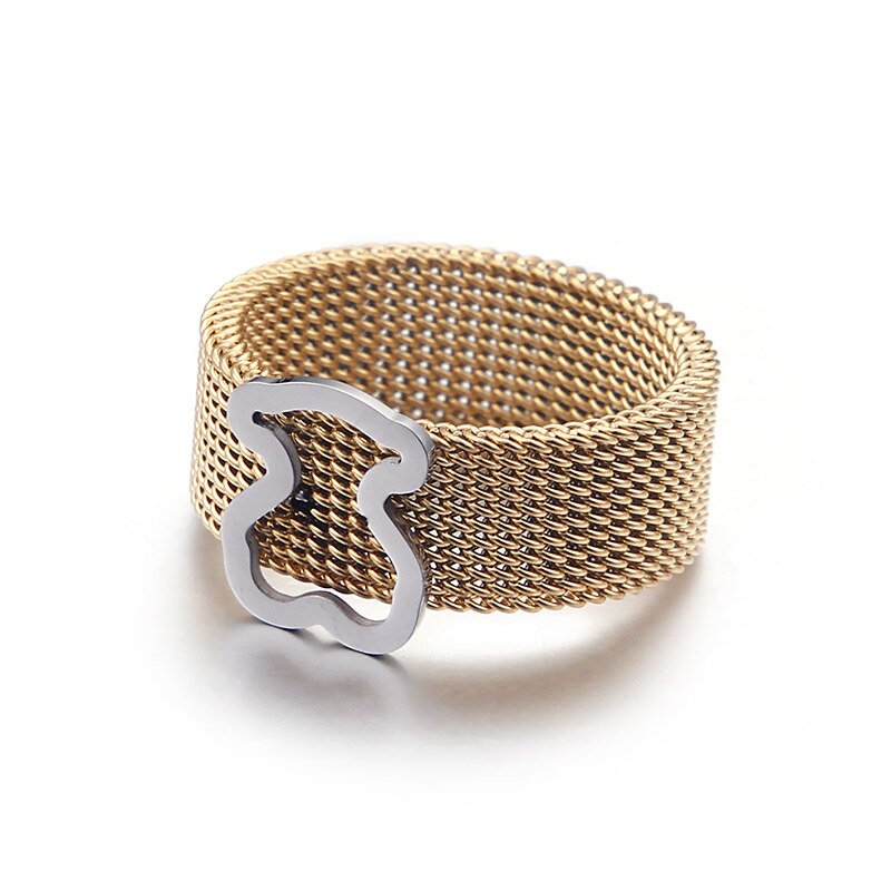Bear Titanium Steel Ring Hollow Ring Mesh Mesh Ring Single Bear Ring for Women Tricolor DisgnHot