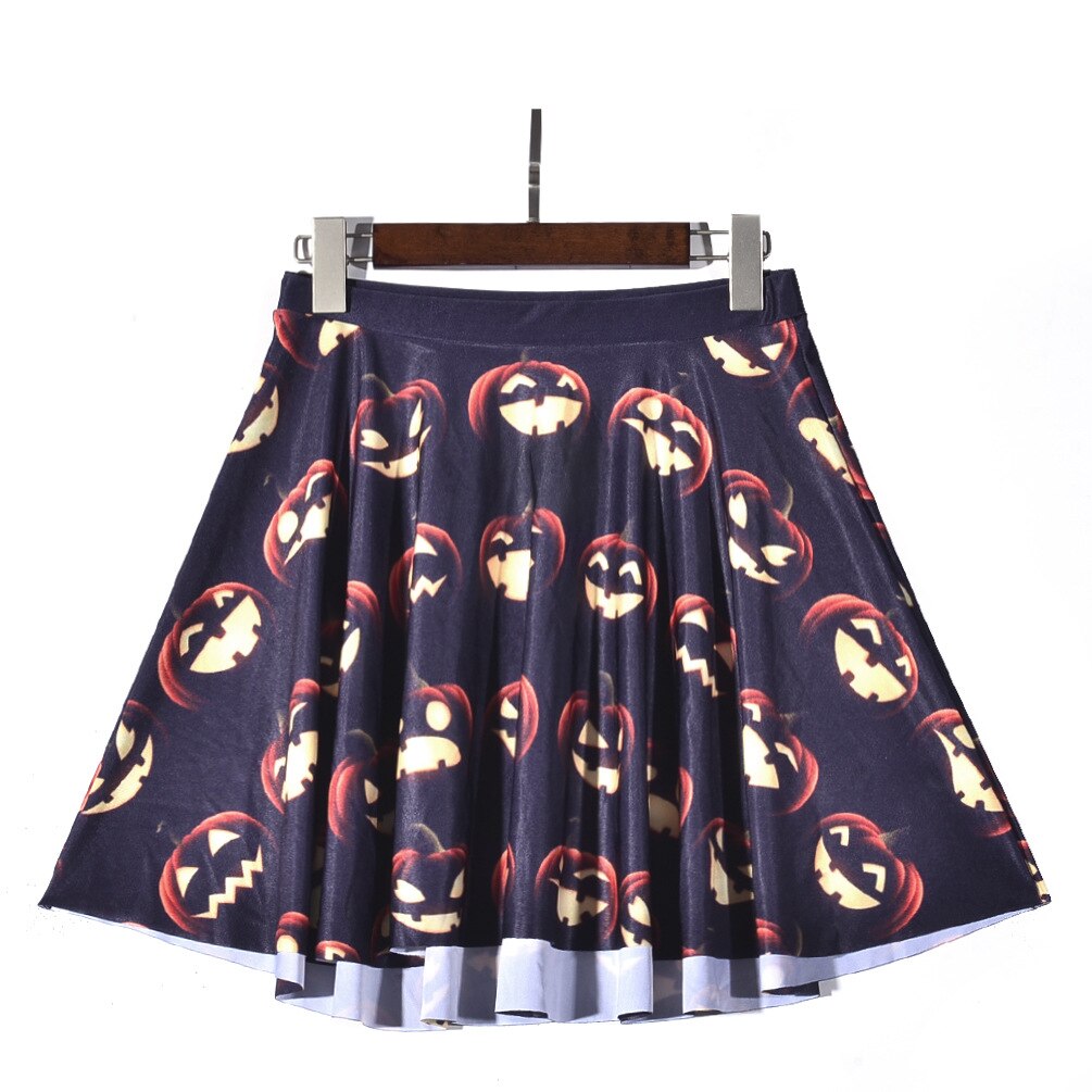 Pumpkin Head Print Skirt Pleated Skirt Halloween Costume Woman Halloween Dress Mini Skirt Vampire Witch Haloween Costumes