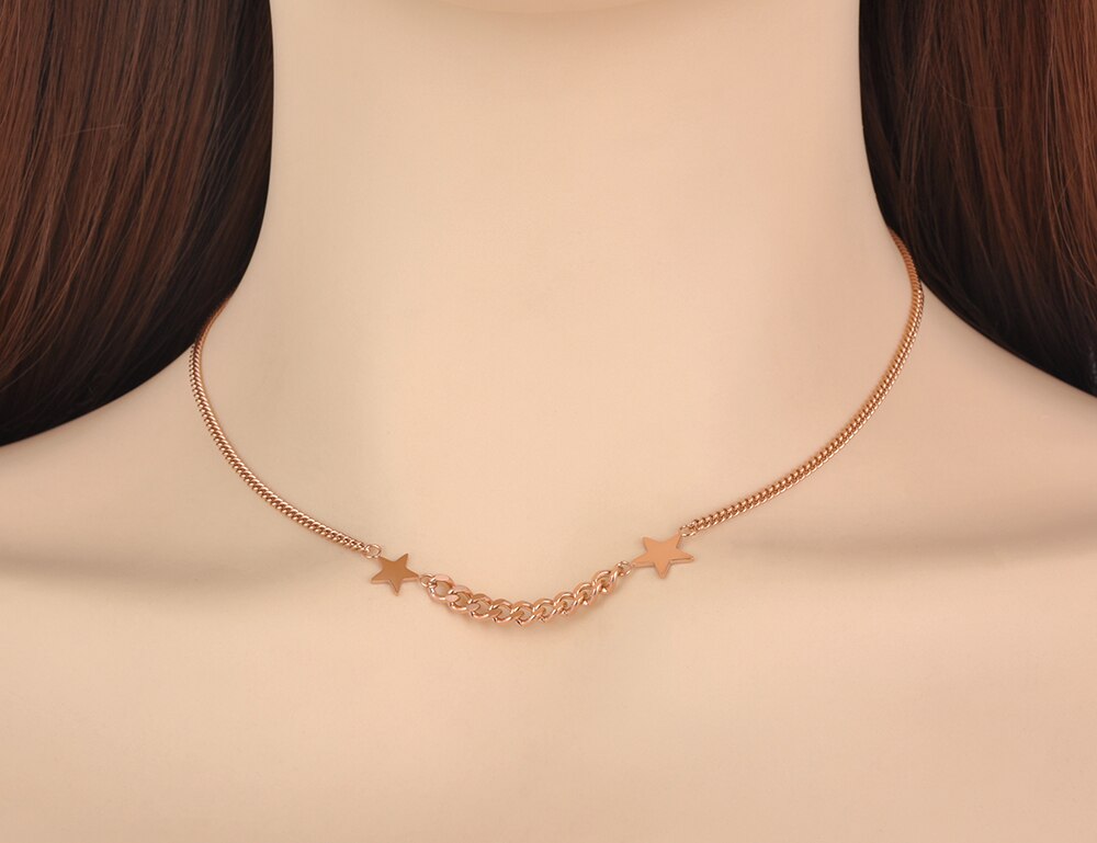 Lokaer Bohemen Rose Gold Double Star Charm Hanger Kettingen Voor Vrouwen Meisjes Rvs Ketting N20166