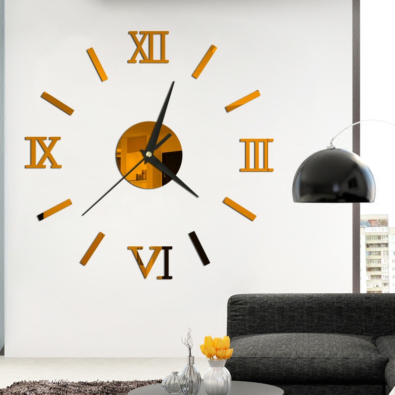 3d Diy Roman Numbers Acrylic Mirror Wall Sticker Clock Home Decor Mural Decals Clock Sticker For Home Kitchen Living Room Decor