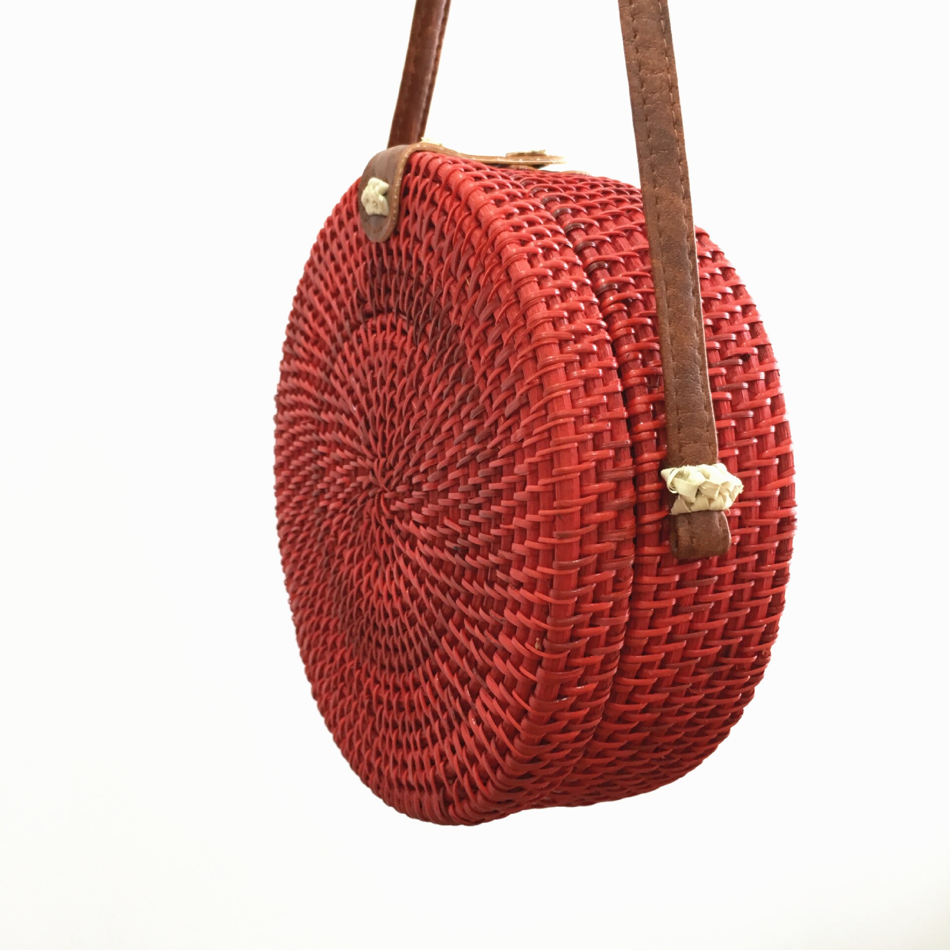 Round Straw Bags Women Summer Rattan Bag Handmade Woven Beach Crossbody Bag Circle Bohemia Handbag: K 20X8cm