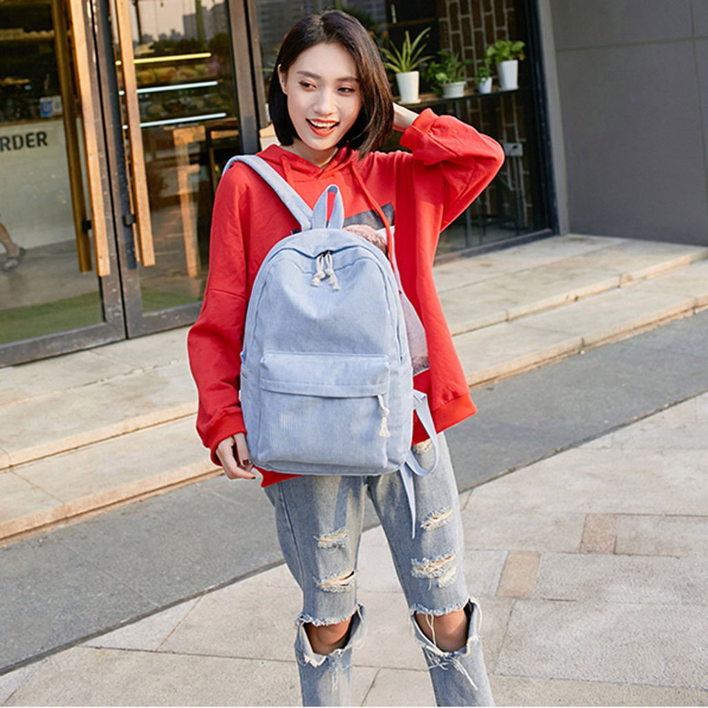 Mode Vrouwen Student Softback Schoudertassen Corduroy Solid Zipper Casual Rugzak Tas Dubbele Schouder Schooltas Рюкзак Женский