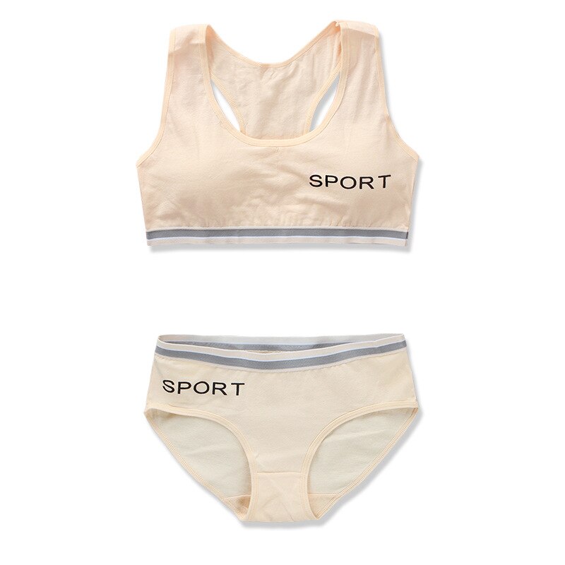 Teen Girl Bra and Panties Sets Cotton Clothes Teenager Sport Underwear Training Bra for Girls 8-14Y Girls Gym Lingerie Brief: Flesh