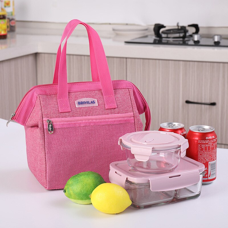 Bolsas de fresco refrigerado de gran capacidad impermeable Oxford portátil cremallera térmica bolsos para la comida para mujer bolsa de caja de almuerzo bolsas de comida de Picnic: Hot Pink