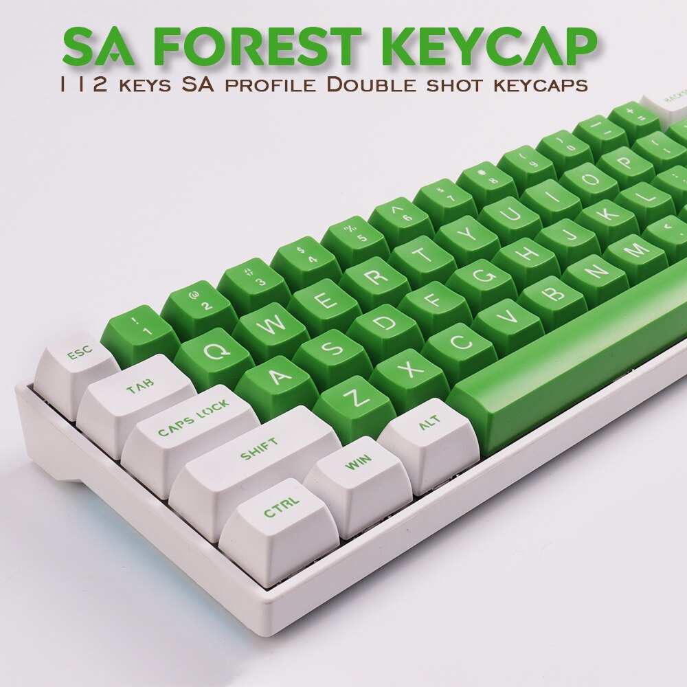 112 Keys SA Profile Keycaps - Double Shot ABS Ball Keycap Set for Cherry MX Mechanical Keyboards: 112 Keys White Green