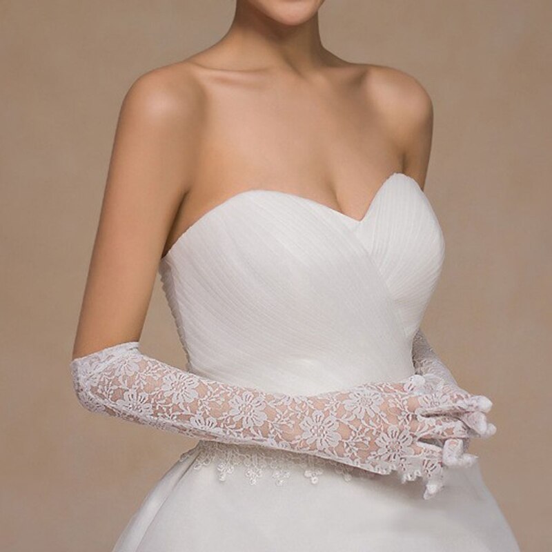 Guantes altura de codo de encaje de dedo completo para mujer, accesorios de boda, de graduación