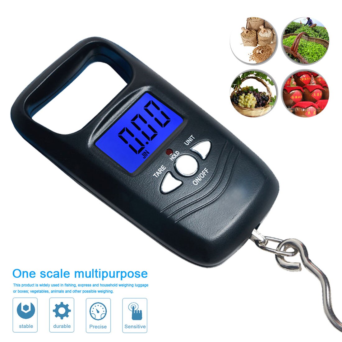 Vekt krok fiskevekt mini hengende vekt lomme bærbar 50kg lcd digital hengende bagasje vekting fiskekrok vekt elektron: 50kg 10g a