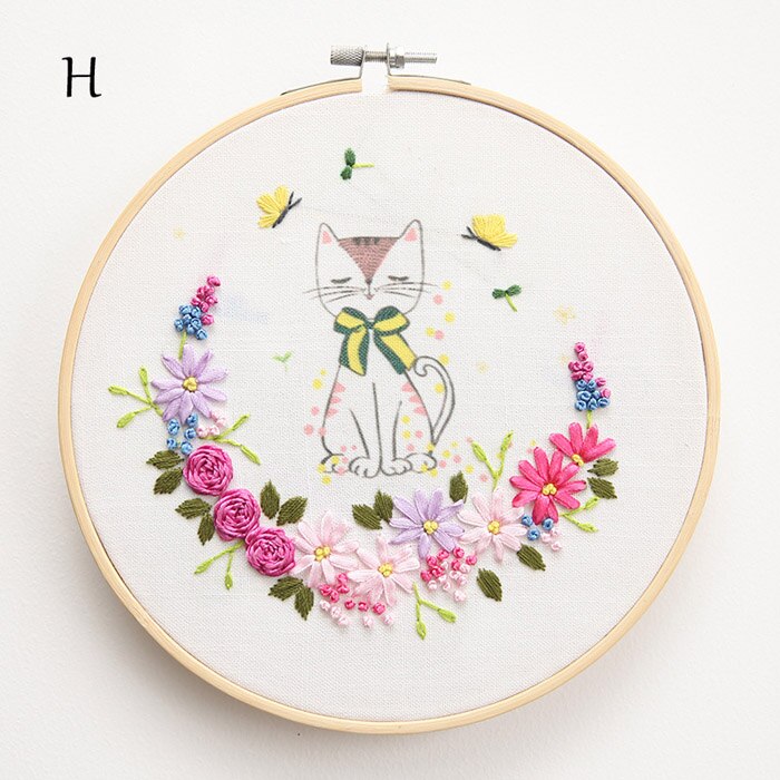 Diy Lint Borduren Voor Beginner Handwerkpakketten Kruissteek Cartoon Herten Kat Vos Konijn Panda Handgemaakte Wall Art Decor: H / with Photo frame