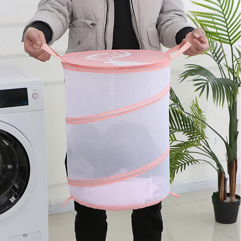 Nordic Style Folding Laundry Basket Waterproof Cloth Bucket Mesh Storage Basket Bin Toy Basket Bucket Organizer Large Capacity
