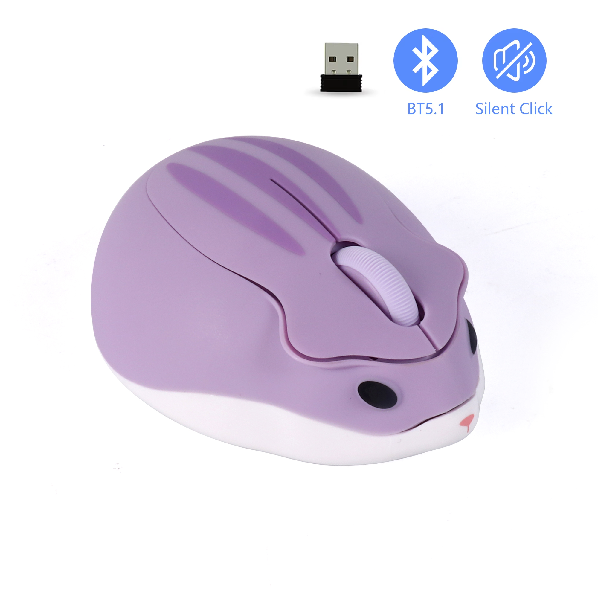 Mini mouse sem fio 3d fofo hamster 2.4g bluetooth modo duplo conectividade bateria de longa duração mudo mouse óptico usb para laptop pc: Ouro