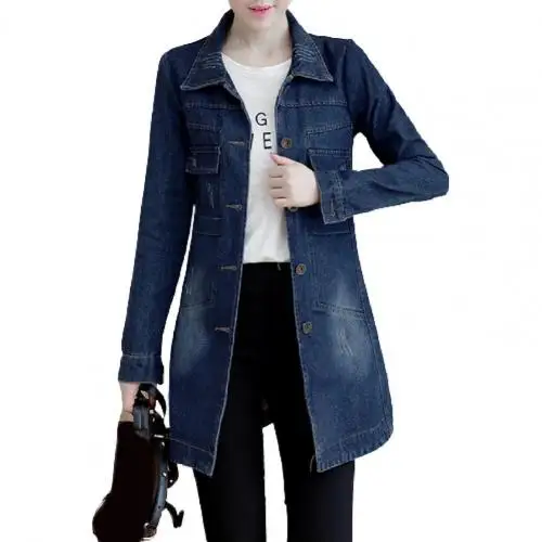 Trendprodukter store størrelser trenchcoat til kvinder overtøj denimjakke broderi efterårstøj: 5xl / Beige