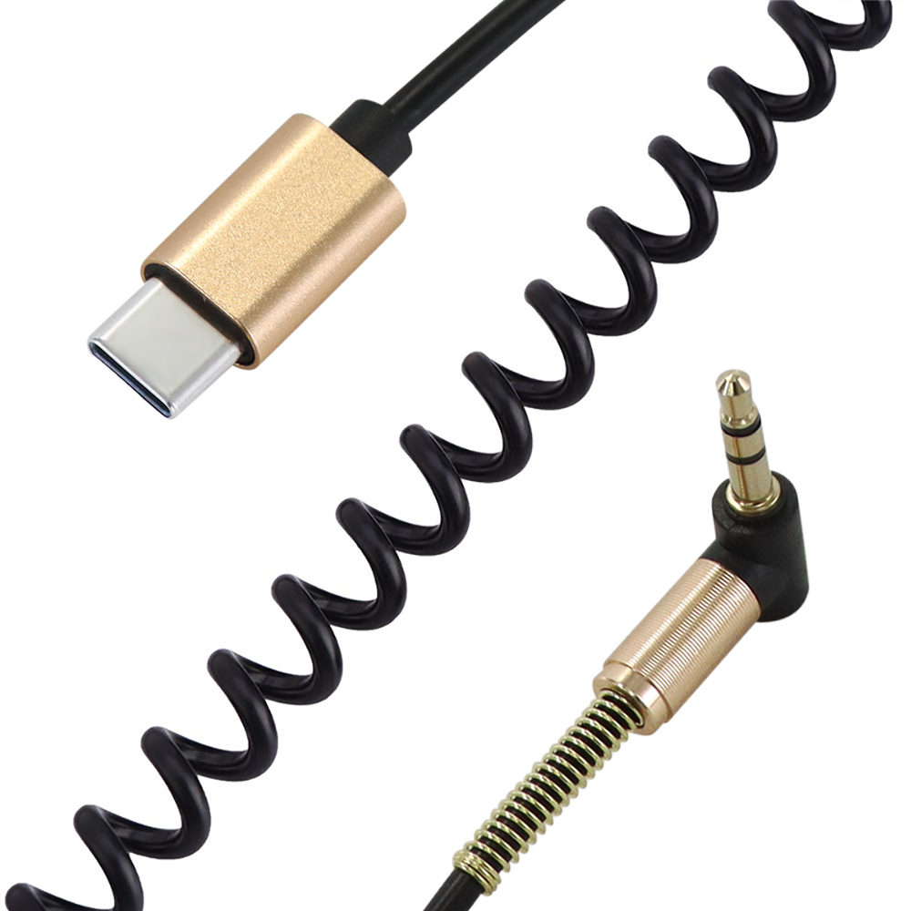 Usb C Naar 3.5Mm Auto Veer Intrekbare Audio Kabel Voor Iphone 15 3.5Mm Naar 3.5Mm Jack Aux Kabel Luidspreker Elleboog Adapter