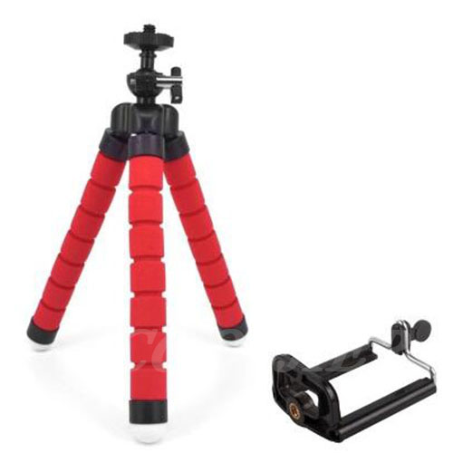 COOLJIER Flexible Sponge Octopus Mini Tripod With Bluetooth Remote Shutter For iPhone mini Camera Tripod Phone Holder clip stand: red and clip