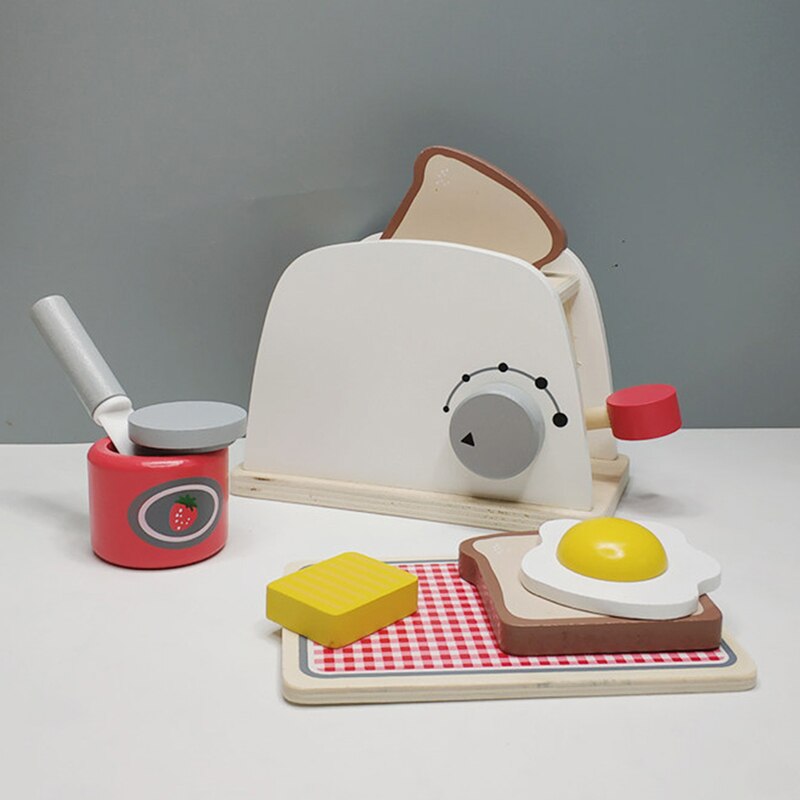 Kids Kitchen Pretend Play Sets Houten Simulatie Broodroosters Brood Maker Koffie Machine Blender Bakken Kit Keuken Rol Game Mixer: Bread machine