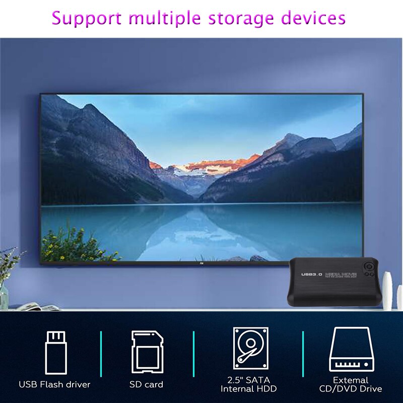 Lecteur multimédia HDD 1080P, SATA, 2.5 pouces, avec sortie HD/AV/coaxiale, pour disque U, carte SD, lecteur MP4