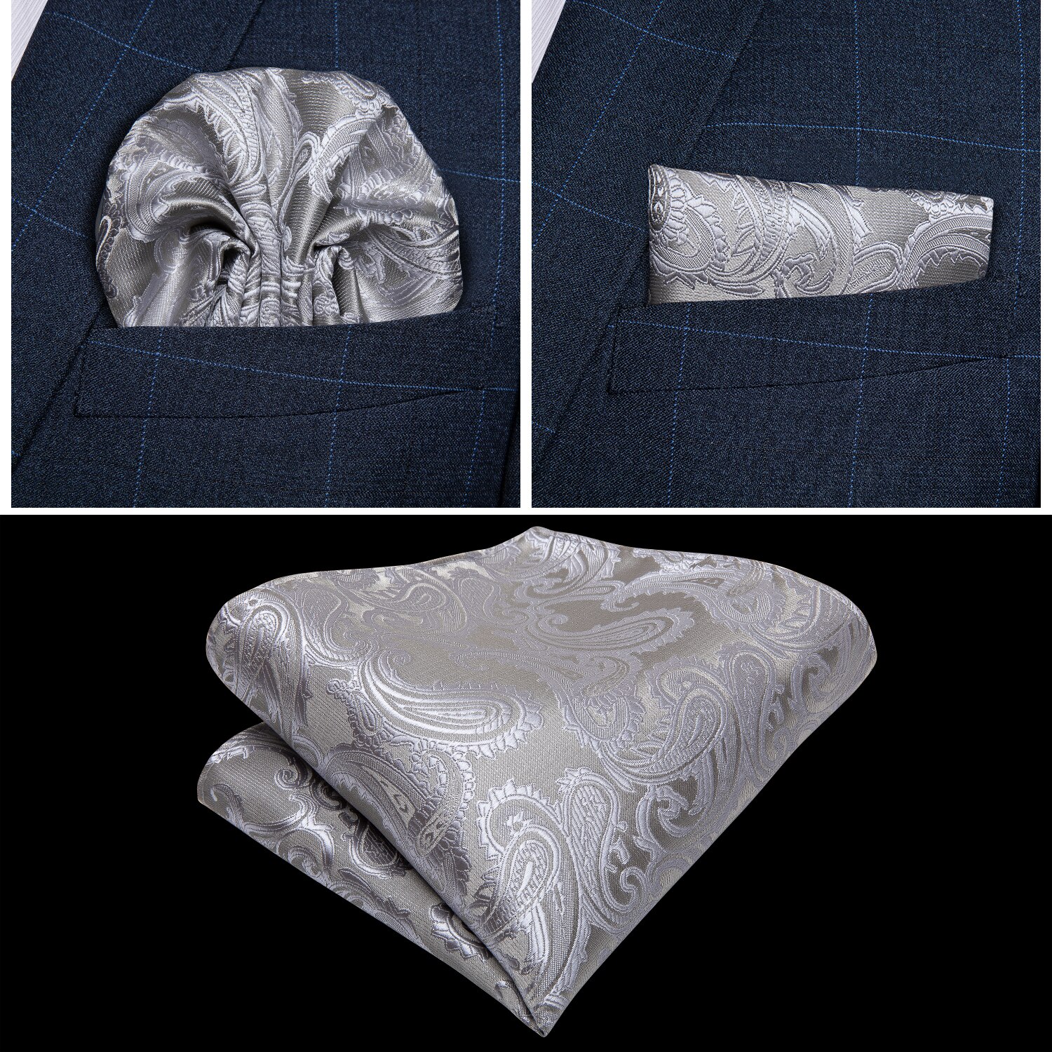 Herre sølv paisley kjole Vest silke Vest formell paisley bowties mansjettknapper lomme firkantet sett røyking mannlige j -110 dobby