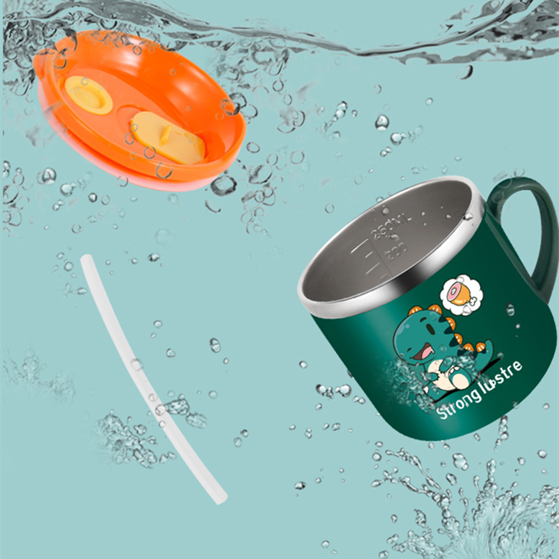 Tasse à lait avec paille pour enfants, en acier inoxydable, avec couvercle, pailles en Silicone réutilisables