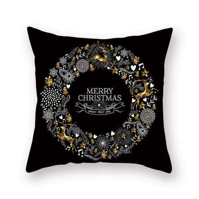 45 * 45 cm jul gyldne elge sort pudebetræk kant trykt fersken kashmir pudebetræk kontor sæde ryg dekoration.: H05