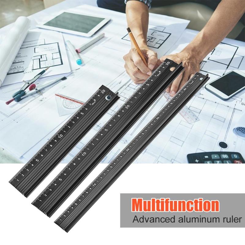 Multi-functional Aluminum Alloy Protective Woodworking Ruler Non-slip Wood Cutting Straight Ruler Woodworking Tools Ruler