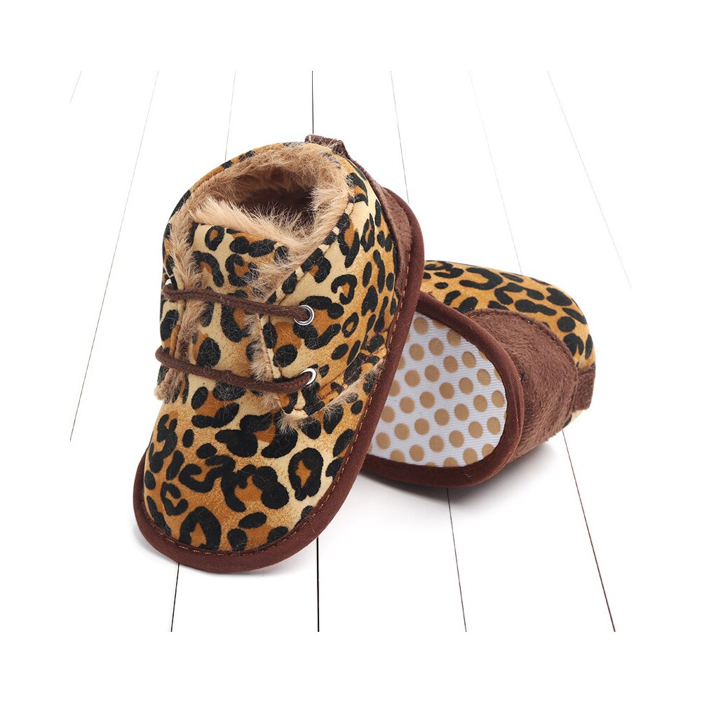 Winter Infants Shoes Plush Sneaker Walking Soft-Soled Non-Slip Leopard Zipper Birthday Unisex Shoes
