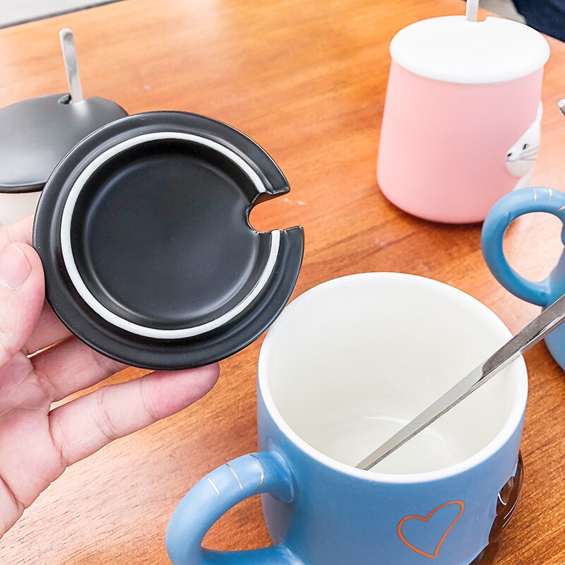 3d lättnad katt keramisk kopp med lock sked vatten kopp tecknad konstnärlig hipster män och kvinnor studenter par kopp