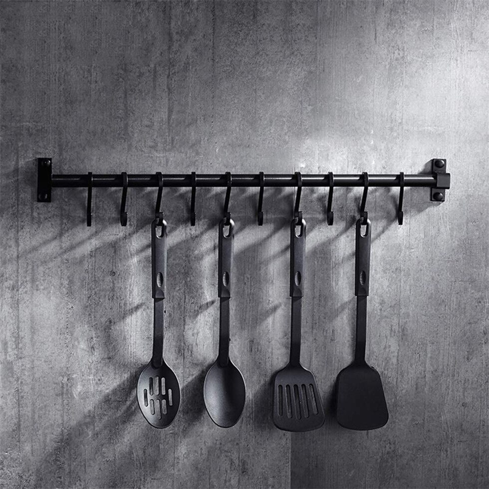 Support de rangement d'ustensiles, noir mat, crochet de cuisine, garde-manger, Bar, étagère de cuisine, Style américain, cadre en aluminium