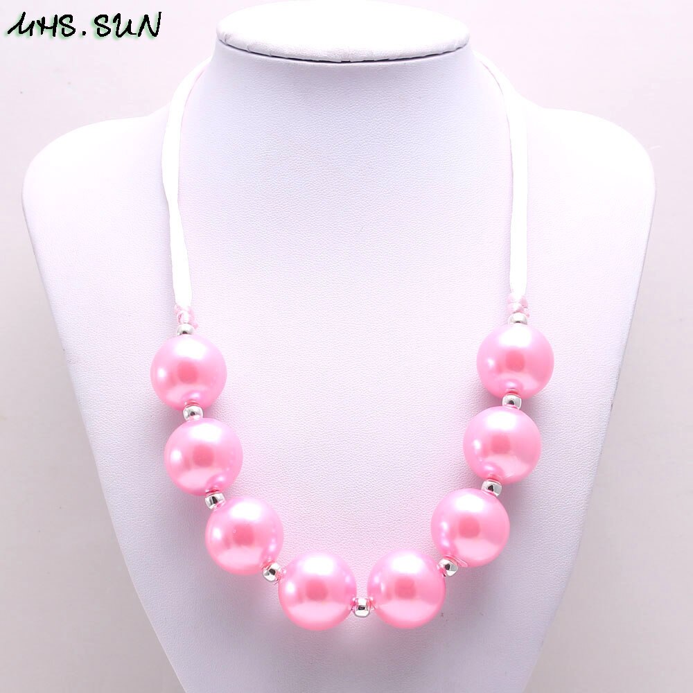 MHS.SUN Fashion Design Girls Pearl Chunky Beads Necklace Kids Child Chunky Bubblegum Necklace gioielli in corda regolabile: 4