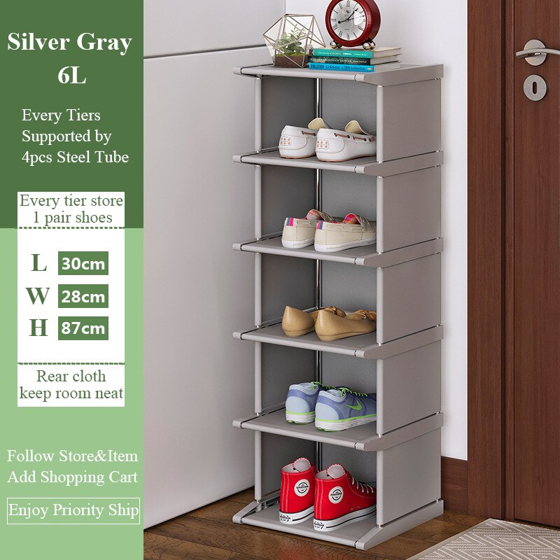 Standing Shoe Storage Rack Dustproof Shoes Cabinet Assemble Shoe Organizer Top Corner Closet Holder Amazing Shoe Cabinet: 6L-grey