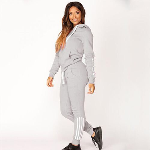 Two Piece Set Tracksuit Women Spring Winter Clothes Conjunto Feminino Zipper Hooded Sweatshirt Trousers Suit Chandal Mujer: gray / XL