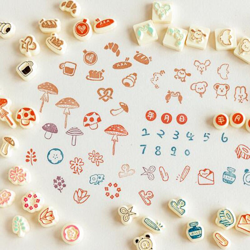 Cute Hand Book Seal Cute Fun Salt Mini Cartoon Hand Made Assorted Stamp Office School Supplies Rubber Seals
