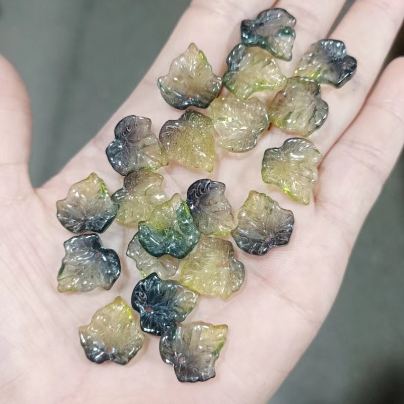 20 piezas hojas de calabaza de 15MM, cuentas de Murano, cuentas de cristal de flores de Color degradado múltiple para fabricación de joyería, accesorios DIY hechos a mano: Morado