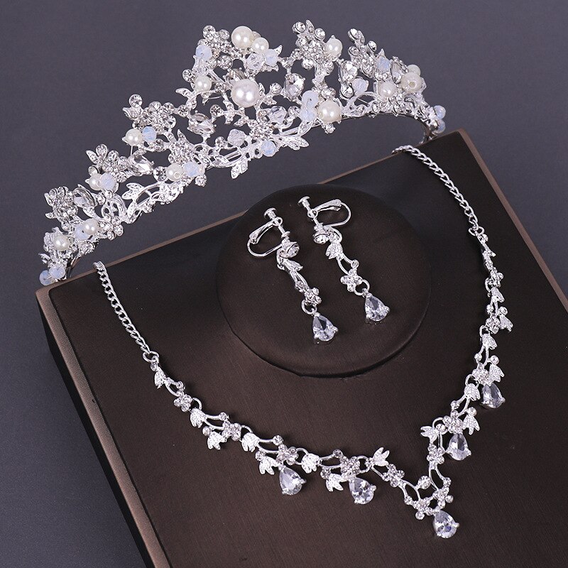 Crystal Bridal Sieraden Sets Parels Bruiloft Kronen En Tiara Vrouwen Oorbel En Ketting Set Vrouwen Accessoires T127