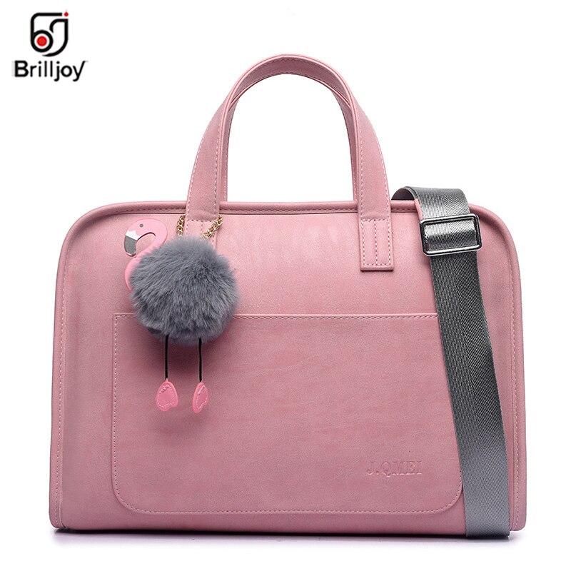 Brilljoy modieuze aktetas 13.3 " 14 " 15.6 " pu leren notebook laptoptas waterdichte dames meisjes computer schoudertas: 15.6 inch roze a