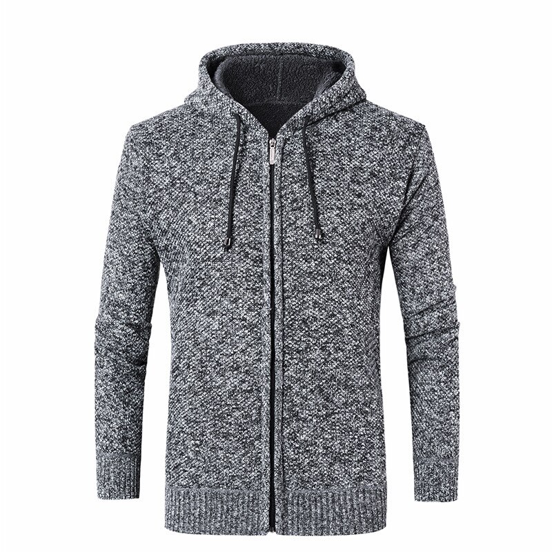 Efterår vinter herre hætte cardigan lynlås tyk blød langærmet solid komfortabel frakke strikket afslappet herre sweater