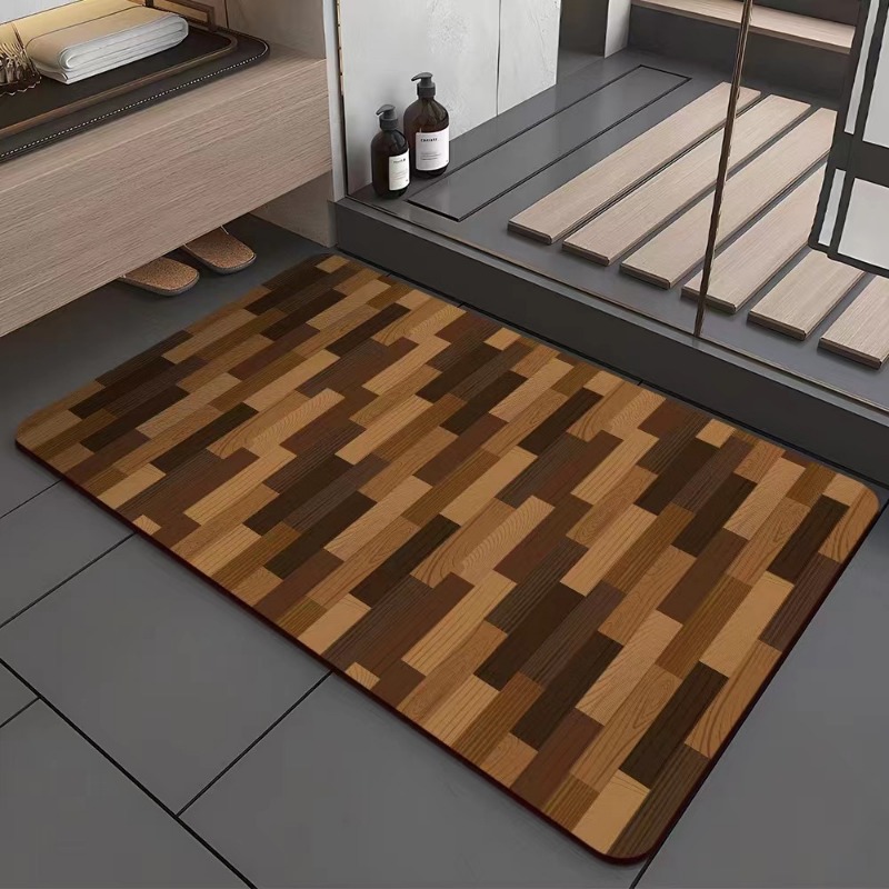 Wood Grains Printed Bathroom Mat, Absorbent Bath Carpets, Toilet Doormat, Floor Rugs, Beside Bathtub, Anti-Slip Pad 40x60