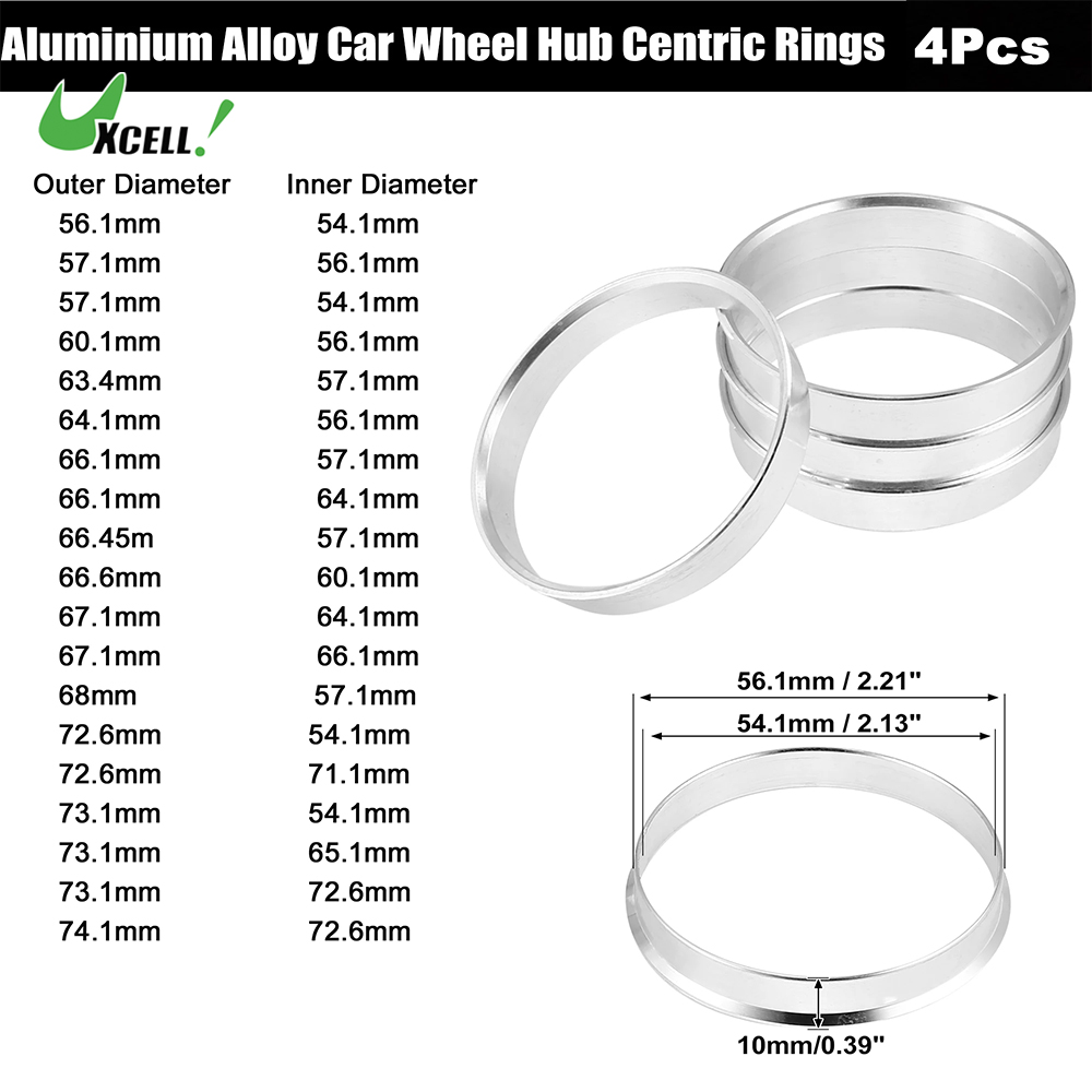 Uxcell 4 Stuks Od 56.1Mm 57.1Mm 63.4Mm Om Id 54.1Mm 56.1Mm 64.1Mm Auto Hub centric Ringen Wiel Boring Centrum Spacer Aluminium